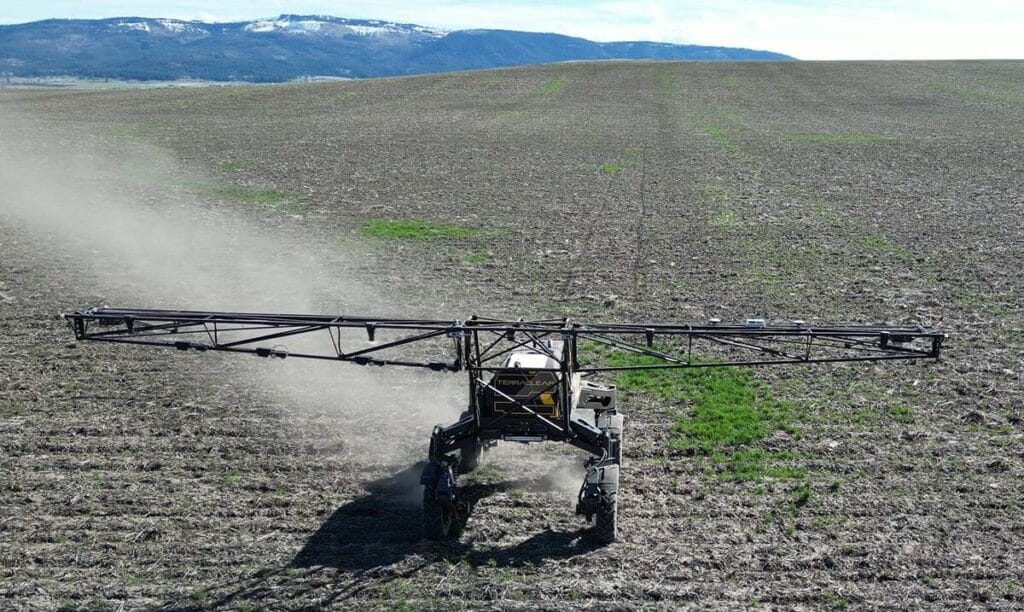 TerraScout, the AI field scout, operating in a field with a 60 foot boom