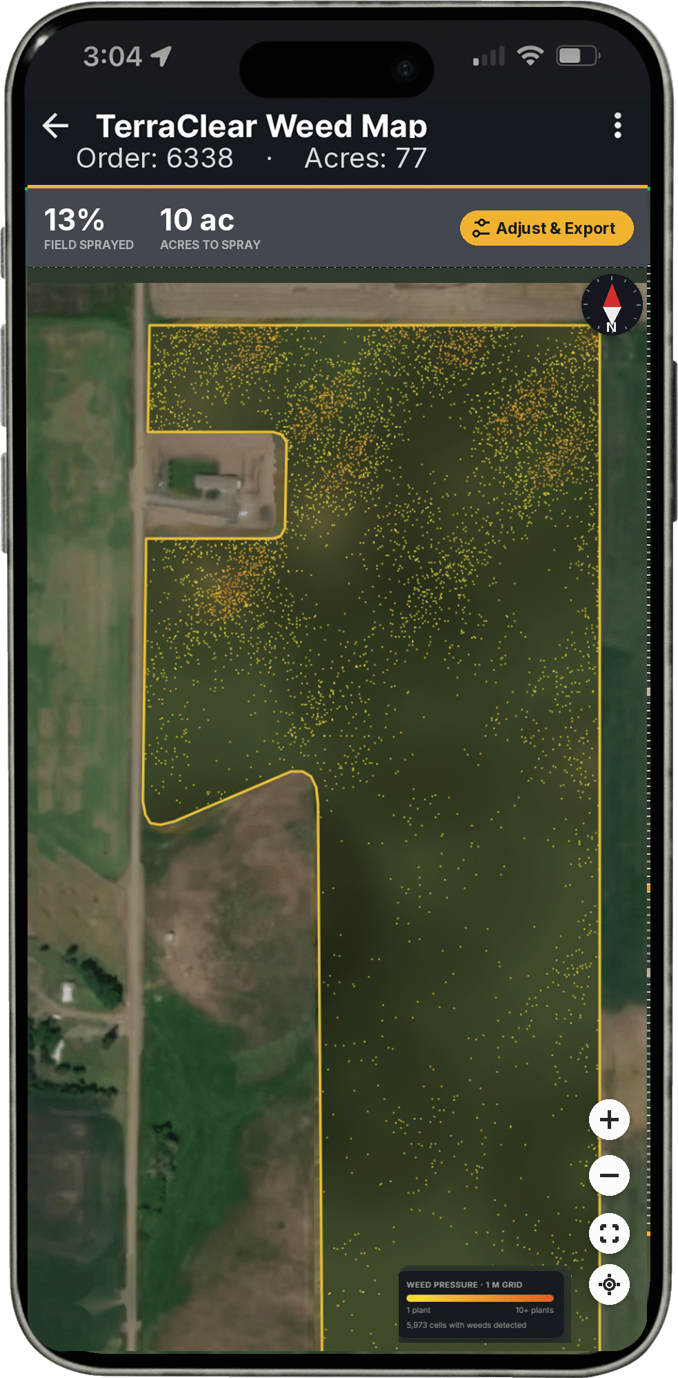 TerraClear Weed Map on an iPhone