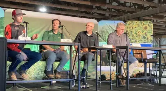 TerraClear's Shane Williams speaking at Ag Week panel at Big Iron Farm Show about precision ag