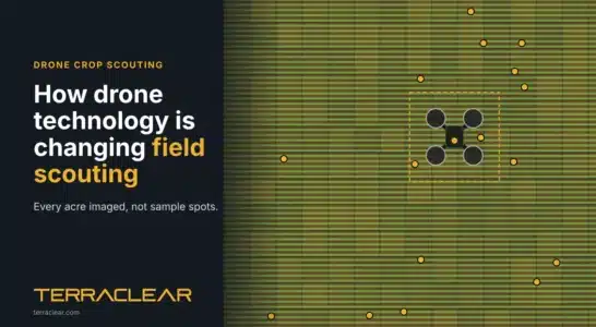 Illustration of a mapping drone imaging an entire crop field for drone crop scouting